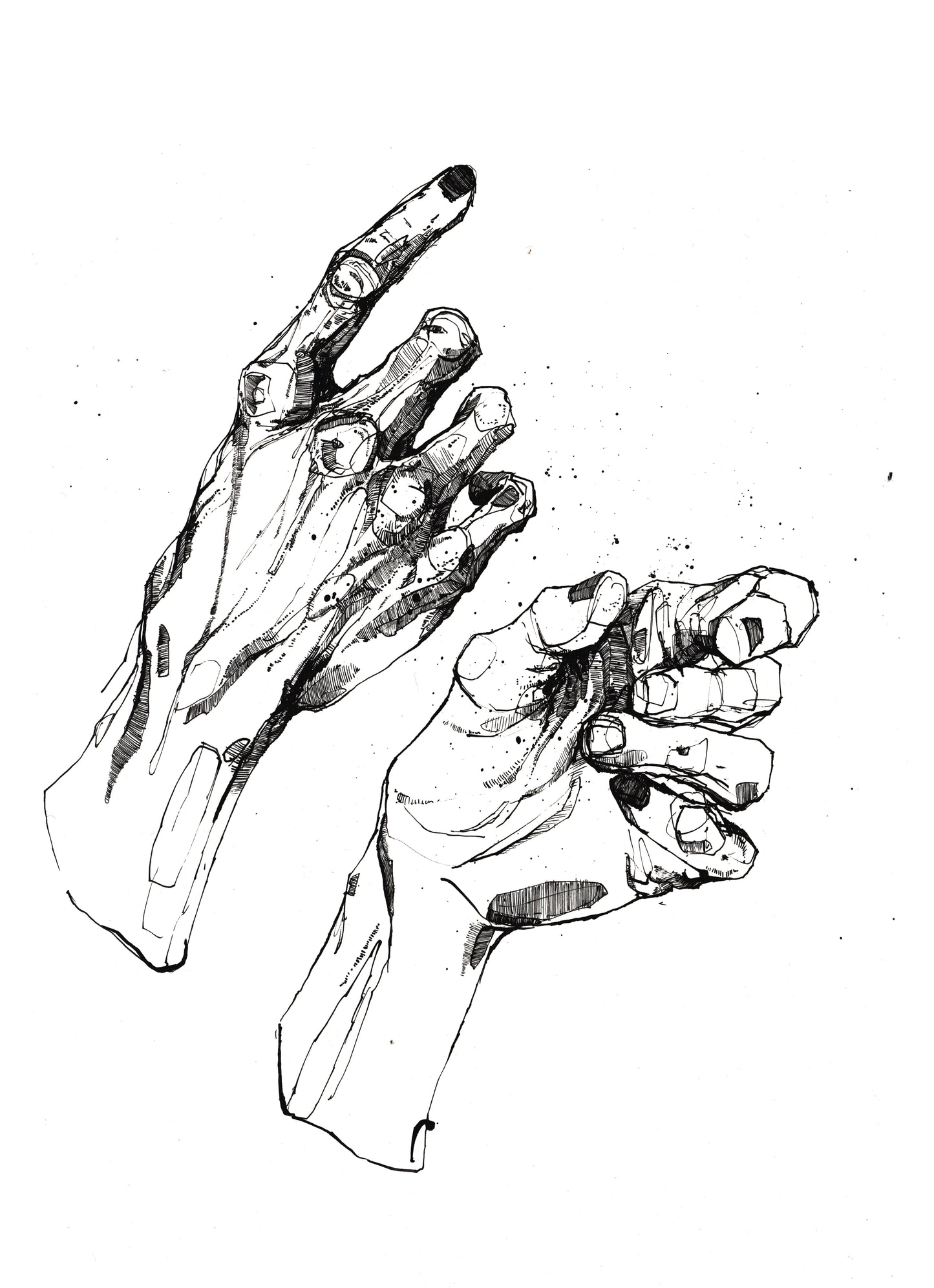 Hands Drawing - Black and White