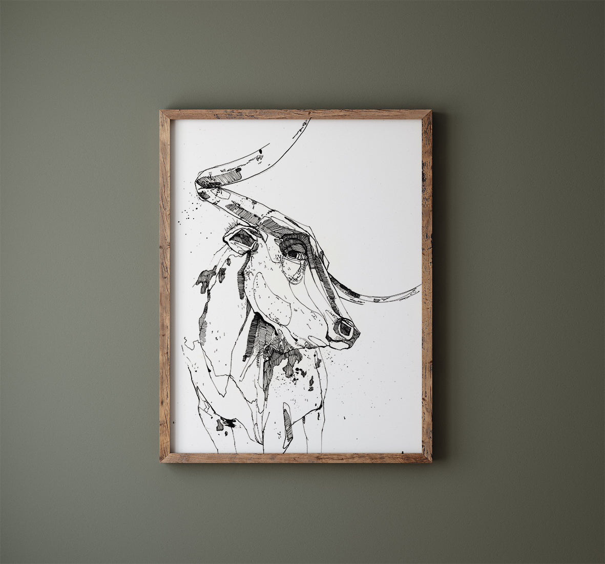 Cow Drawing - Black and White